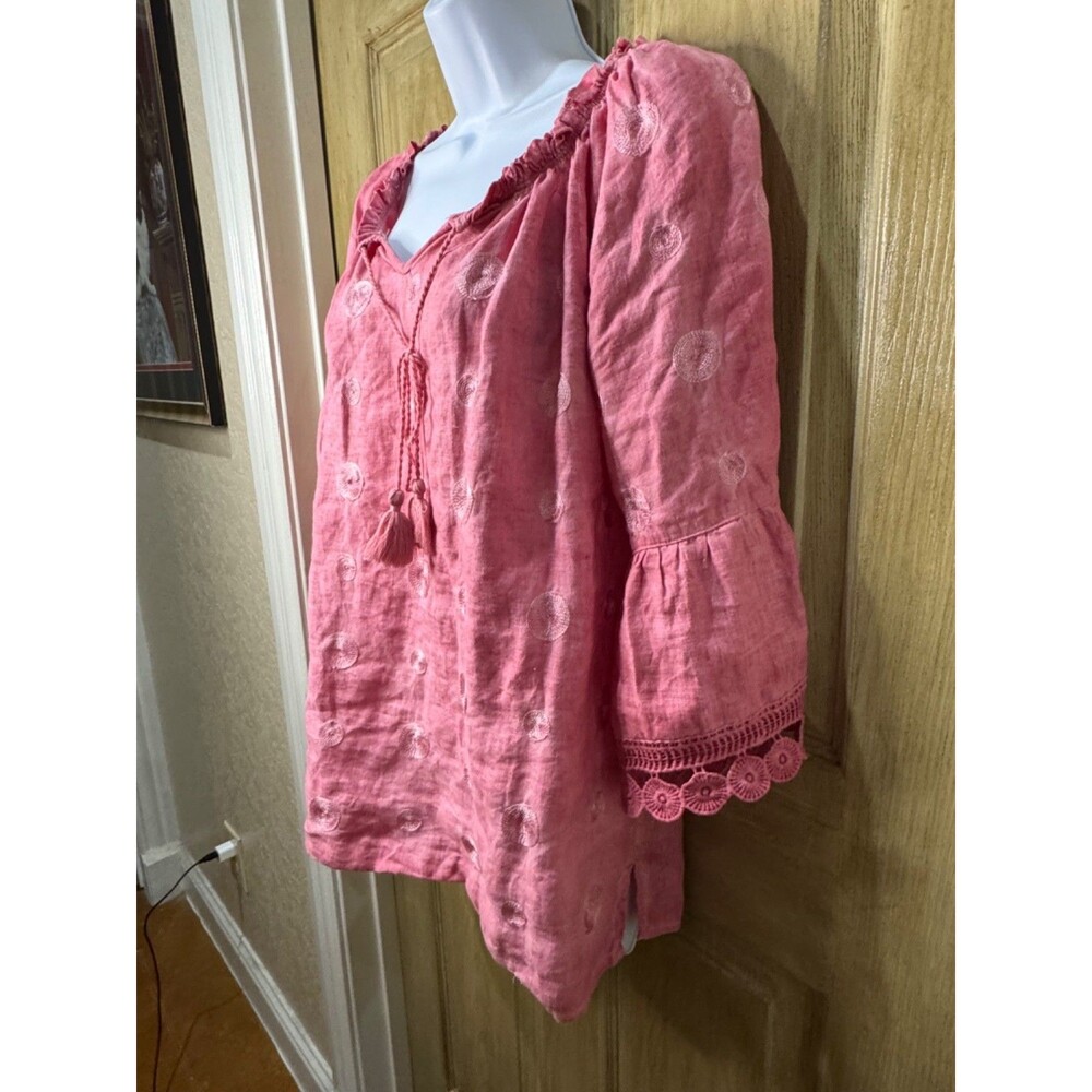 Ali Miles Linen Pink Tunic Top Boho Embroidered Tassels Art To Wear Size Small - Picture 4 of 7